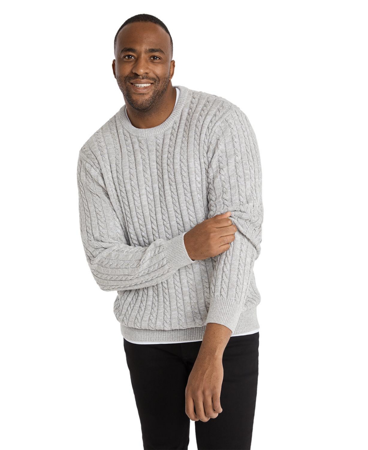 Mens Rudy Cable Sweater - Grey marle