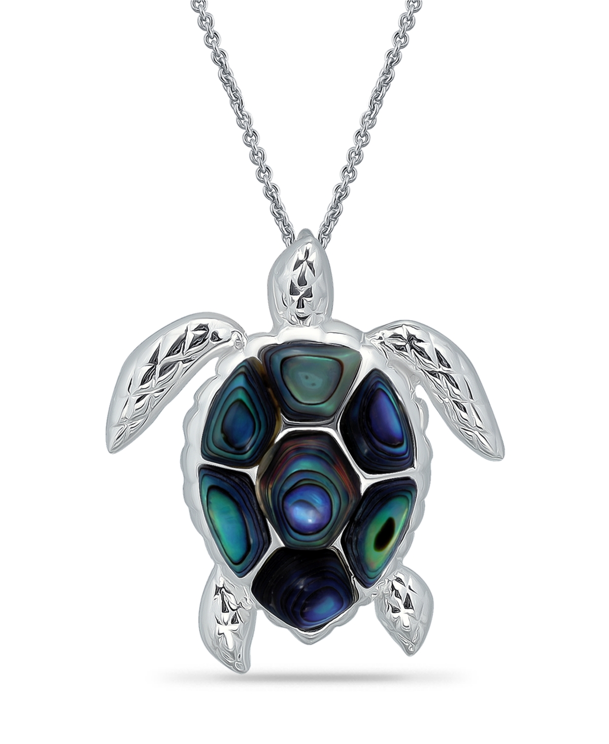 Macy's Abalone Inlay Turtle Necklace In Silver