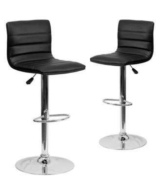 Modern Vinyl Adjustable Height Barstool With Horizontal Stitch Back, Set Of 2
