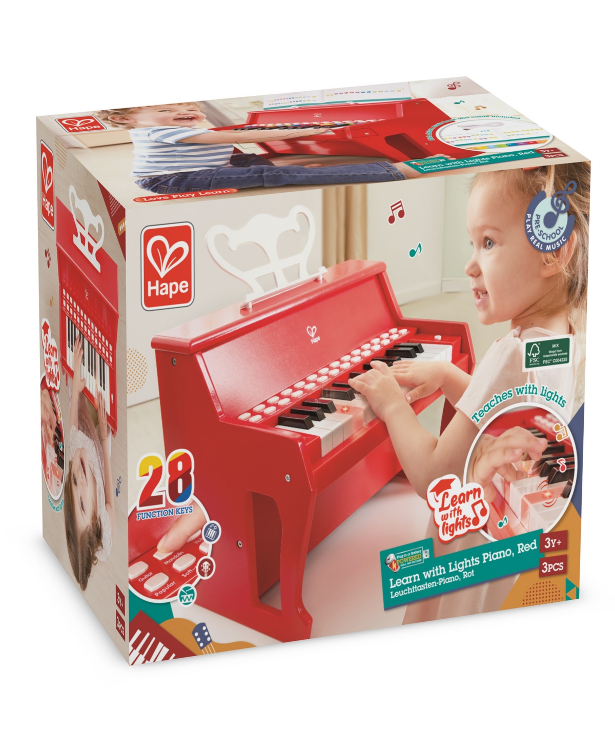 Hape Learn With Lights- Red Electronic Piano In Multi