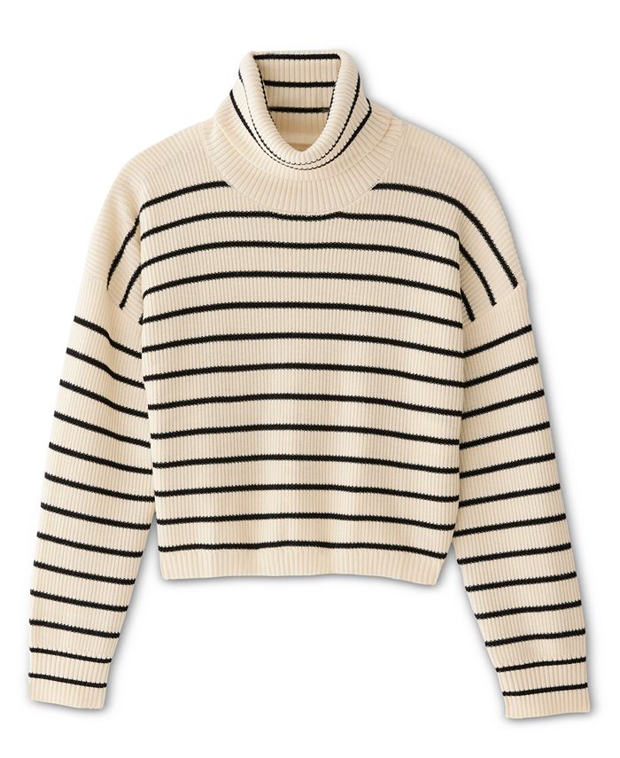 Frank And Oak Women's Wool Striped Cropped Turtleneck Sweater - Macy's