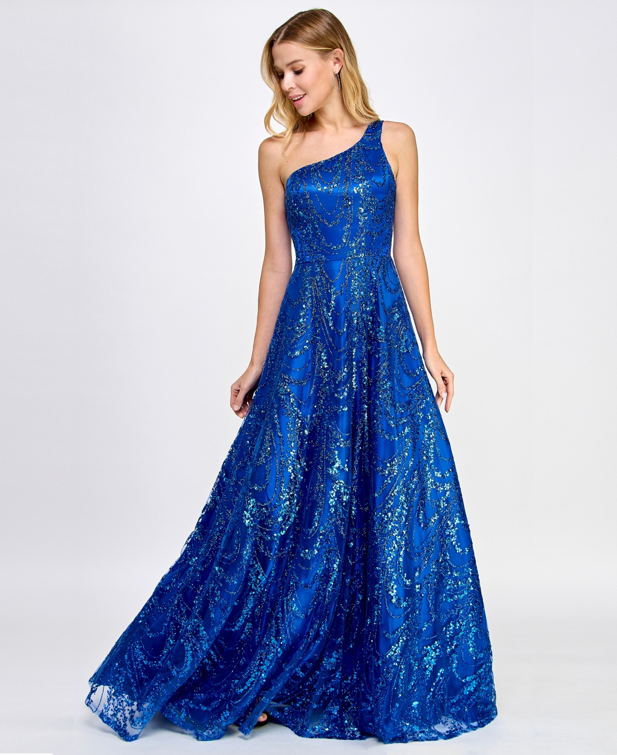 Say Yes Juniors' Sequin-tulle One-shoulder Gown, Created For Macy's In Royal Blue