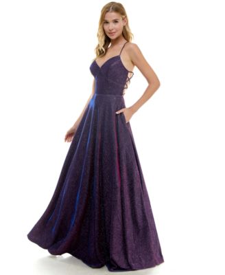 City Studios Juniors' Glitter-Knit V-Neck Ball Gown