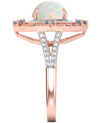 Multi-Gemstone (1-3/8 ct. t.w.) & Diamond (1/4 ct .t.w.) Halo Statement Ring in 14k Rose Gold