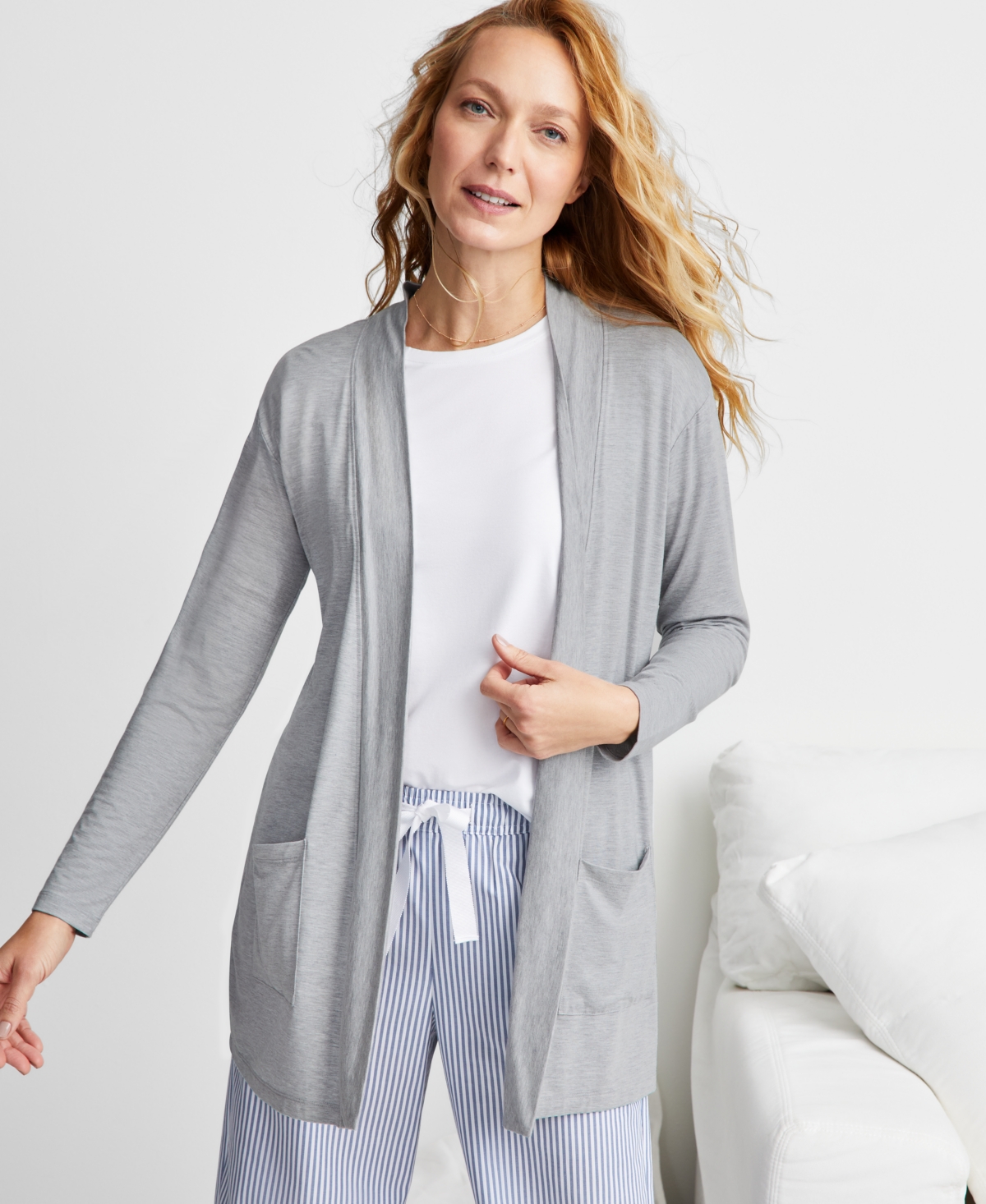 State Of Day Women's Knit Open Front Cardigan, Created For Macy's In Grey Heather