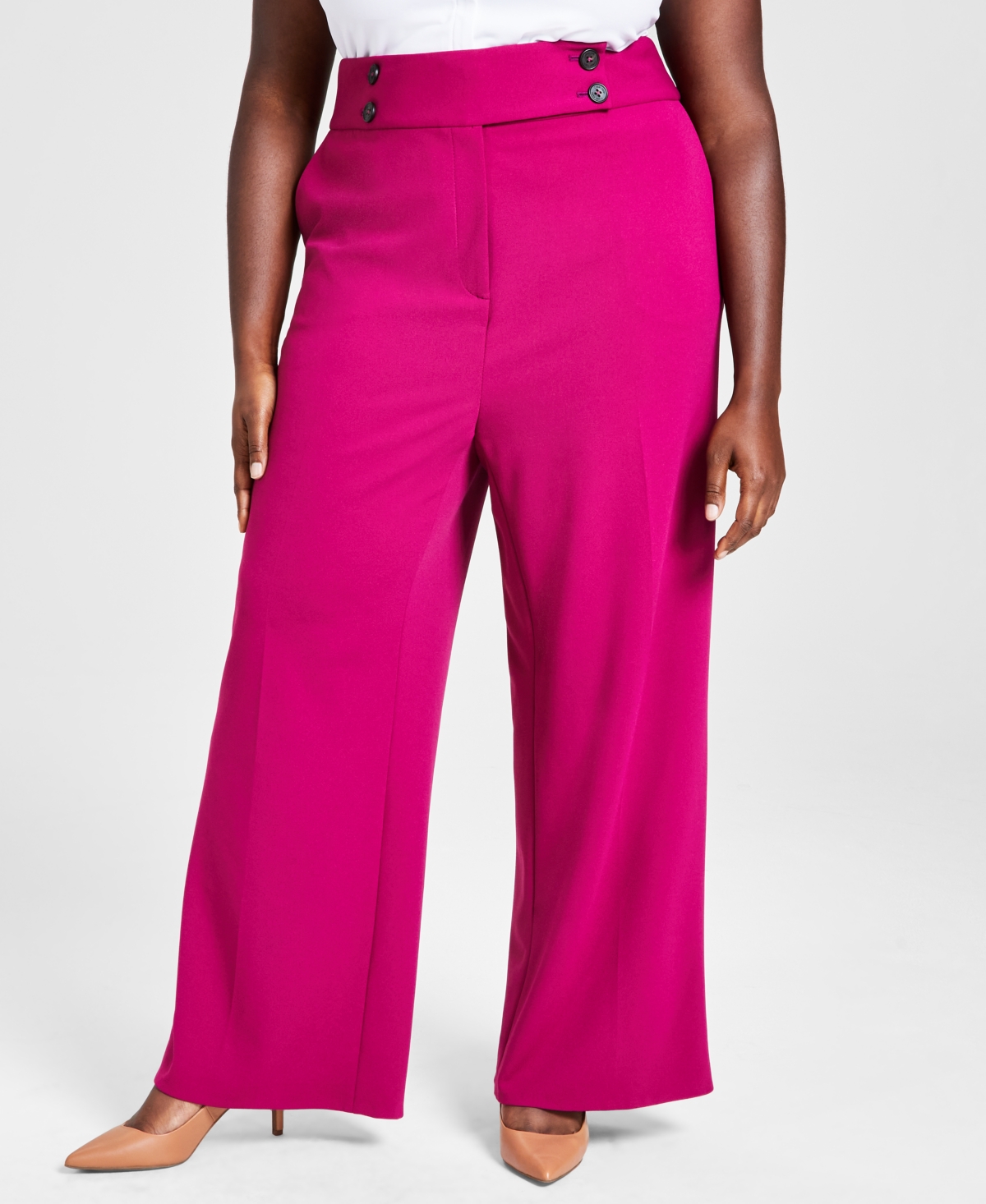 Calvin Klein Plus Size Scuba-crepe Wide-leg Pants In Mulberry
