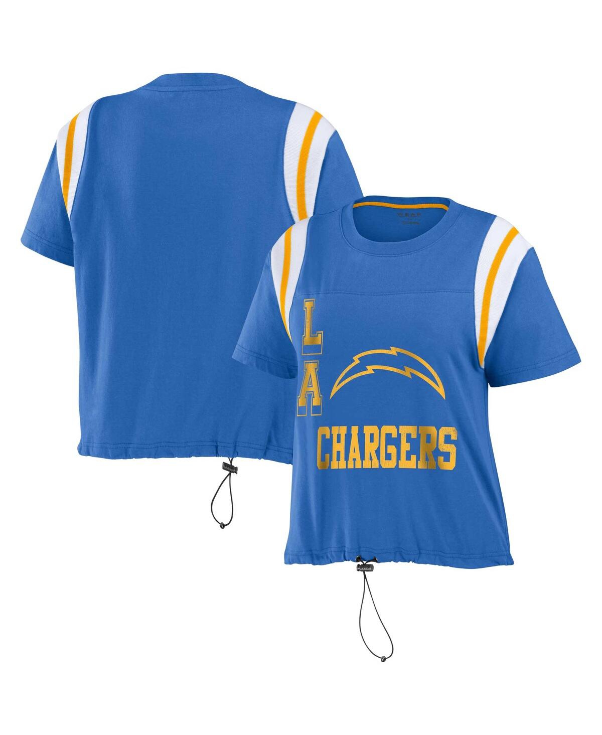 Shop Wear By Erin Andrews Women's  Powder Blue Distressed Los Angeles Chargers Cinched Colorblock T-shirt