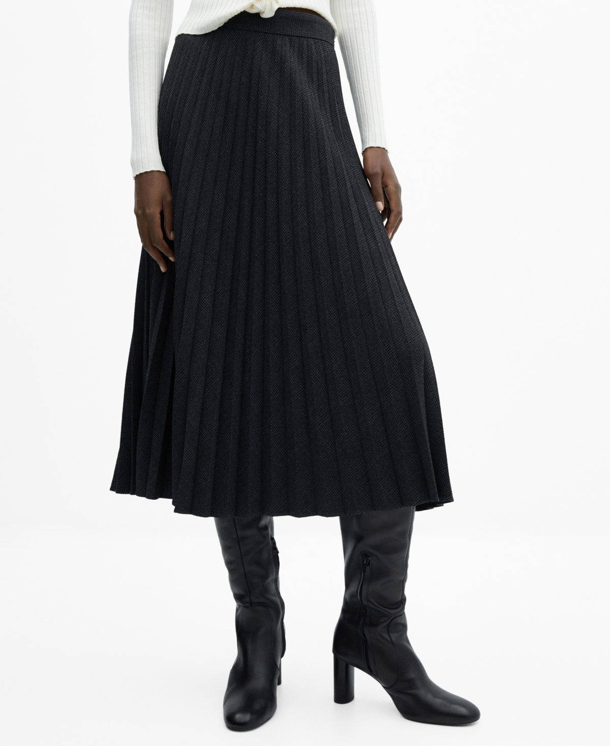ANDMARY Coco check pleats skirt BLACK