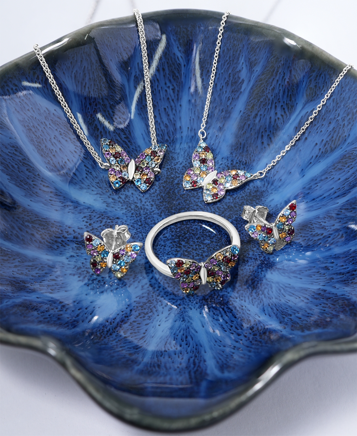 Gemstone Butterfly Statement Ring (7/8 ct. t.w.) in Sterling Silver - Multi