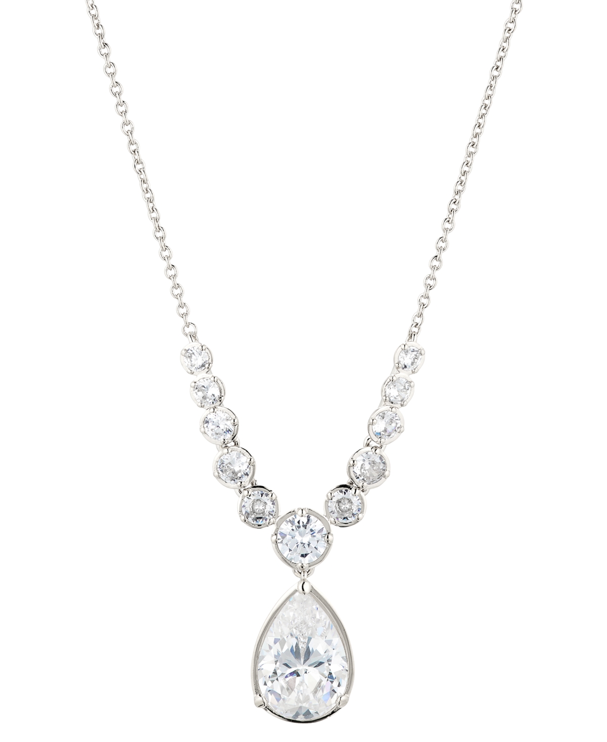 Eliot Danori Pear-shape Cubic Zirconia Pendant Necklace, 16" + 2" Extender, Created For Macy's In Silver