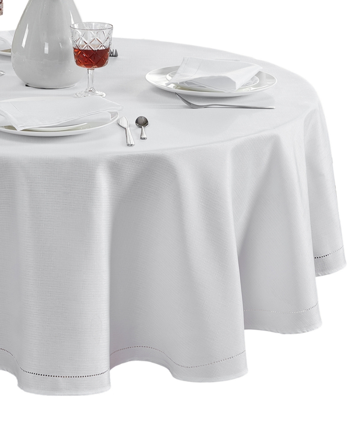 Elrene Alison Eyelet Punched Border Fabric Tablecloth, 70" Round In White