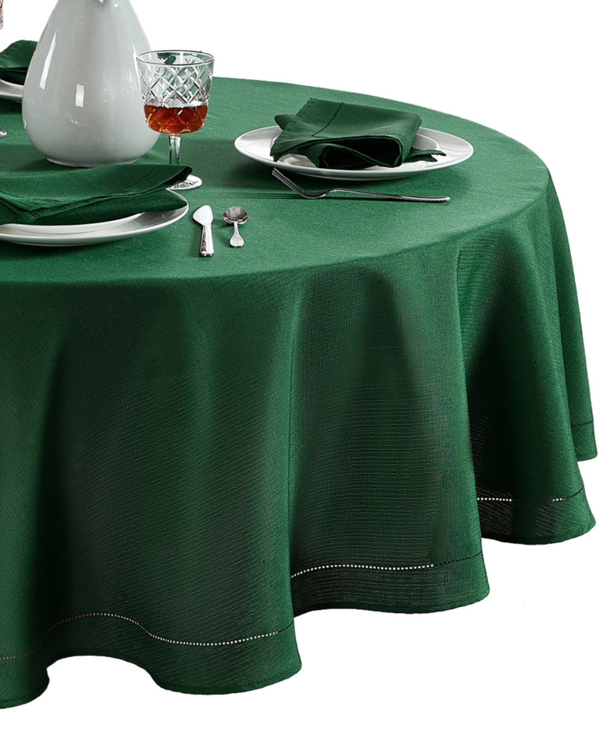 Elrene Alison Eyelet Punched Border Fabric Tablecloth, 70" Round In Forest