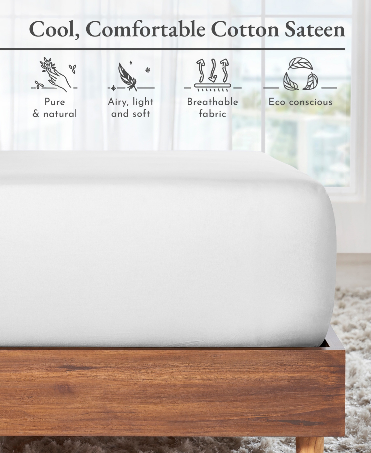 California Design Den 100% Cotton Fitted Sheet Only, Soft & Cool Sateen, Fully Elasticized with Deep Pockets by