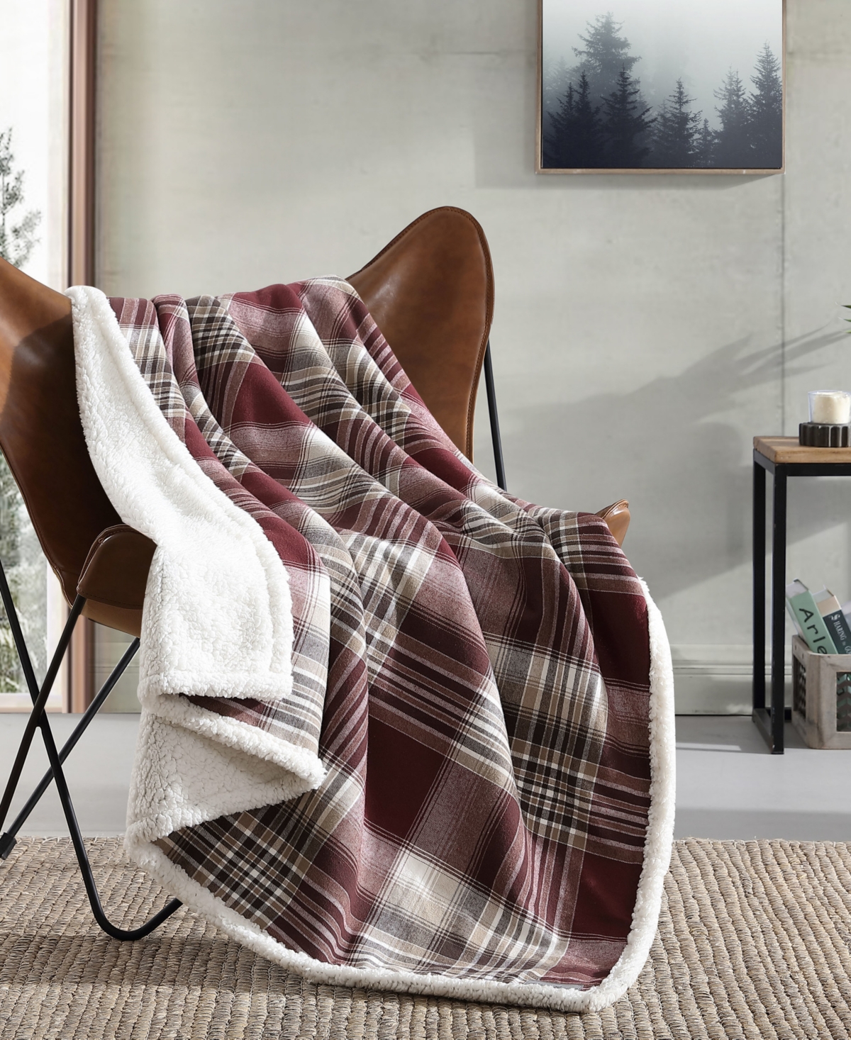 Eddie Bauer Plaid Cotton Yarn Dye Flannel Reversible Throw, 60