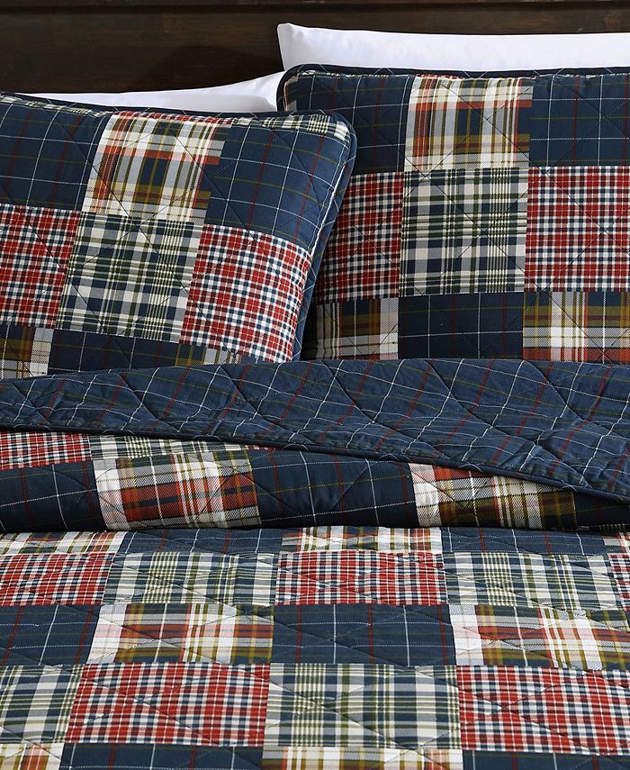 Eddie Bauer Madrona Plaid Blue Reversible 3Piece Full/Queen Quilt Set
