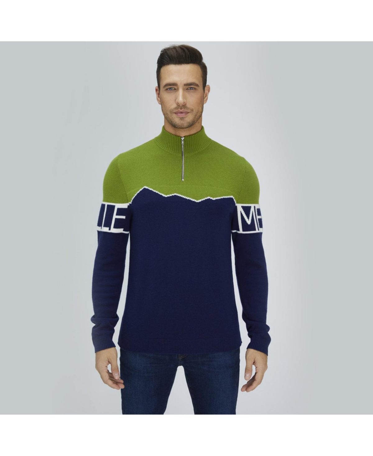 Men's Bellemere Merino Super Fine Mountain Print sweater - Dark blue/green