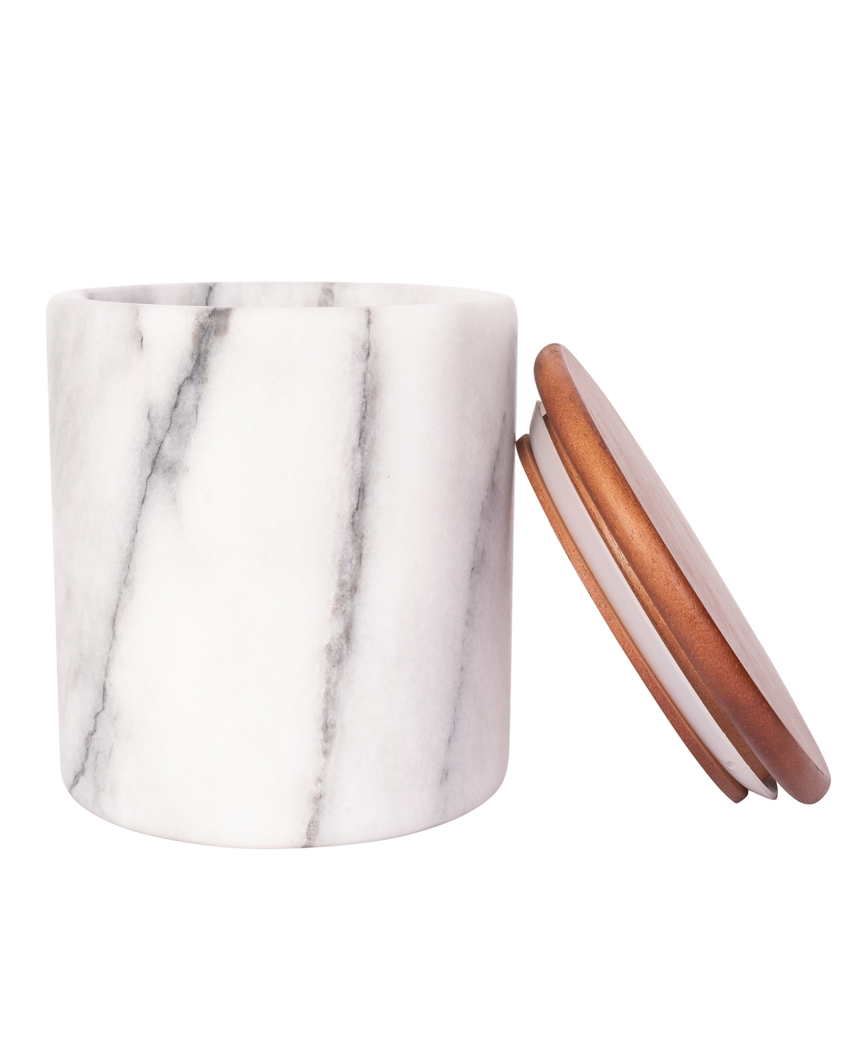 Shop Artifacts Trading Company Marble Storage Canister With Sealed Wood Top, 5" X 5" In White Matte