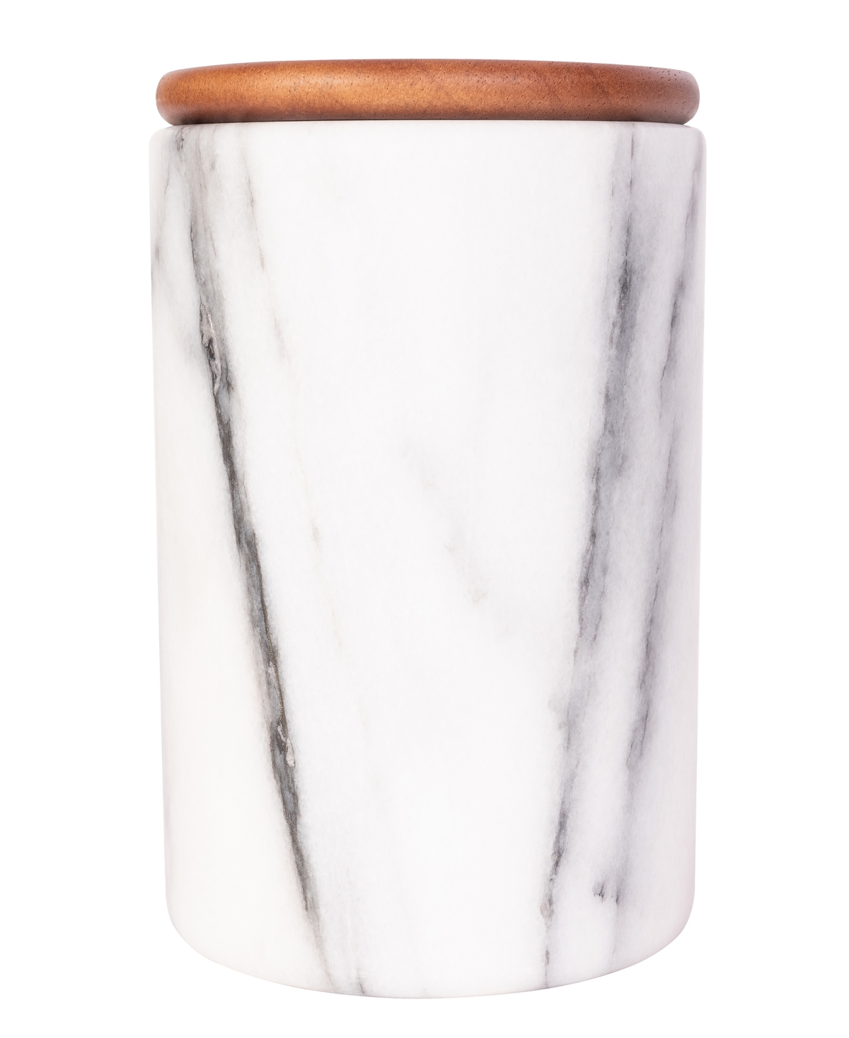 Shop Artifacts Trading Company Marble Storage Canister With Sealed Wood Top, 5" X 6" In White Matte