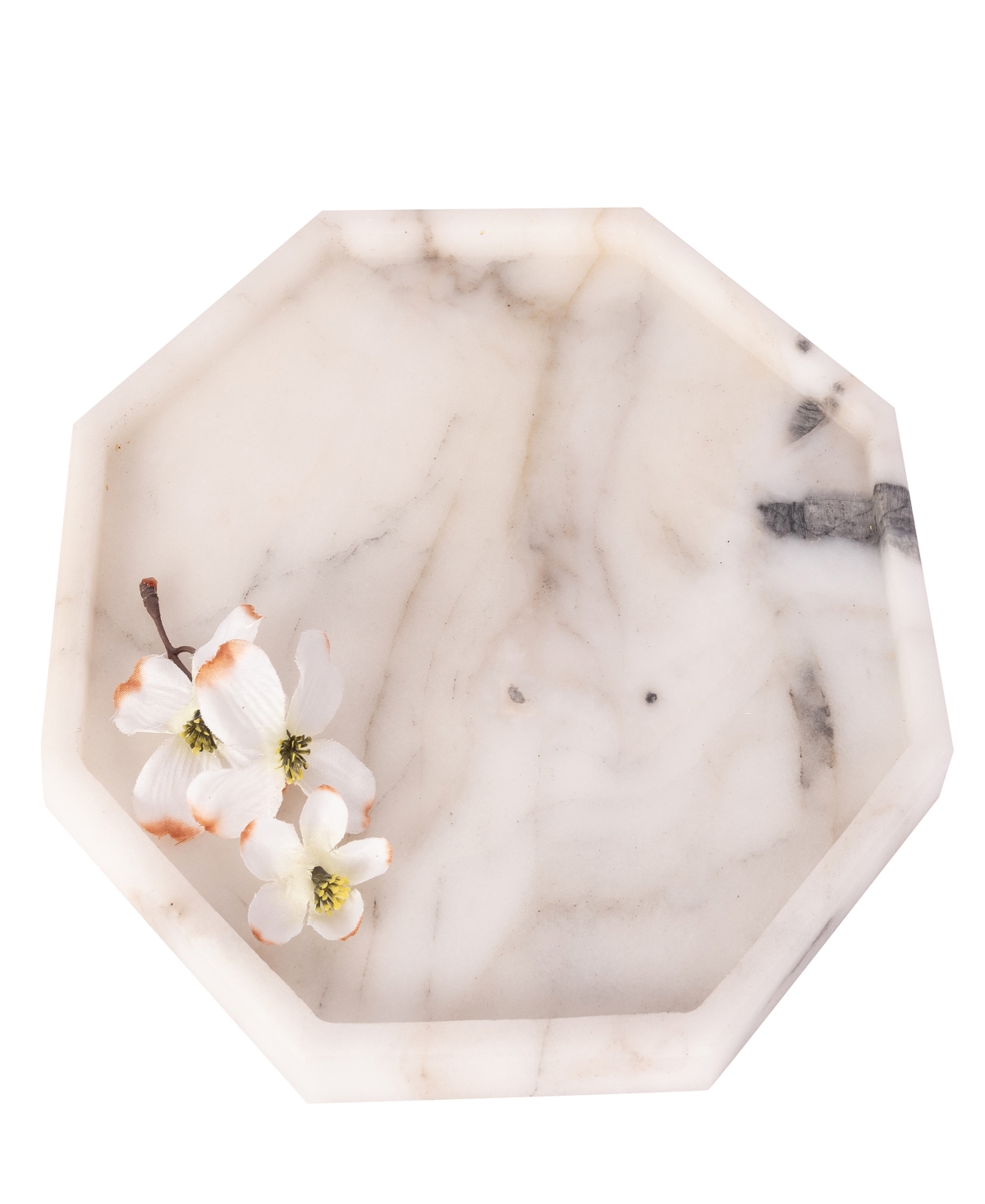 Artifacts Trading Company Marble Octagonal Tray, 10" X 0.3" In White Matte
