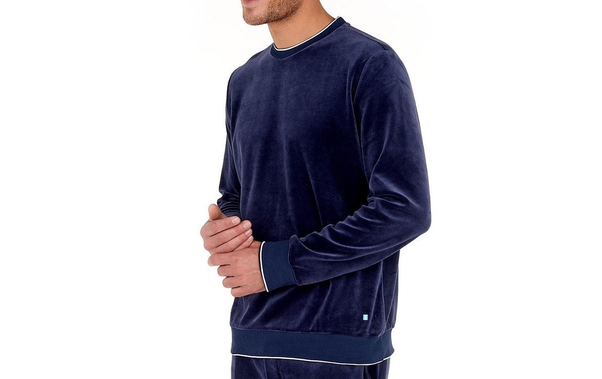 Men's Catane Cotton Velvet Long Sleeve Sweatshirt - Navy