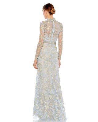 Women's Long Sleeve Applique V-Neck Gown