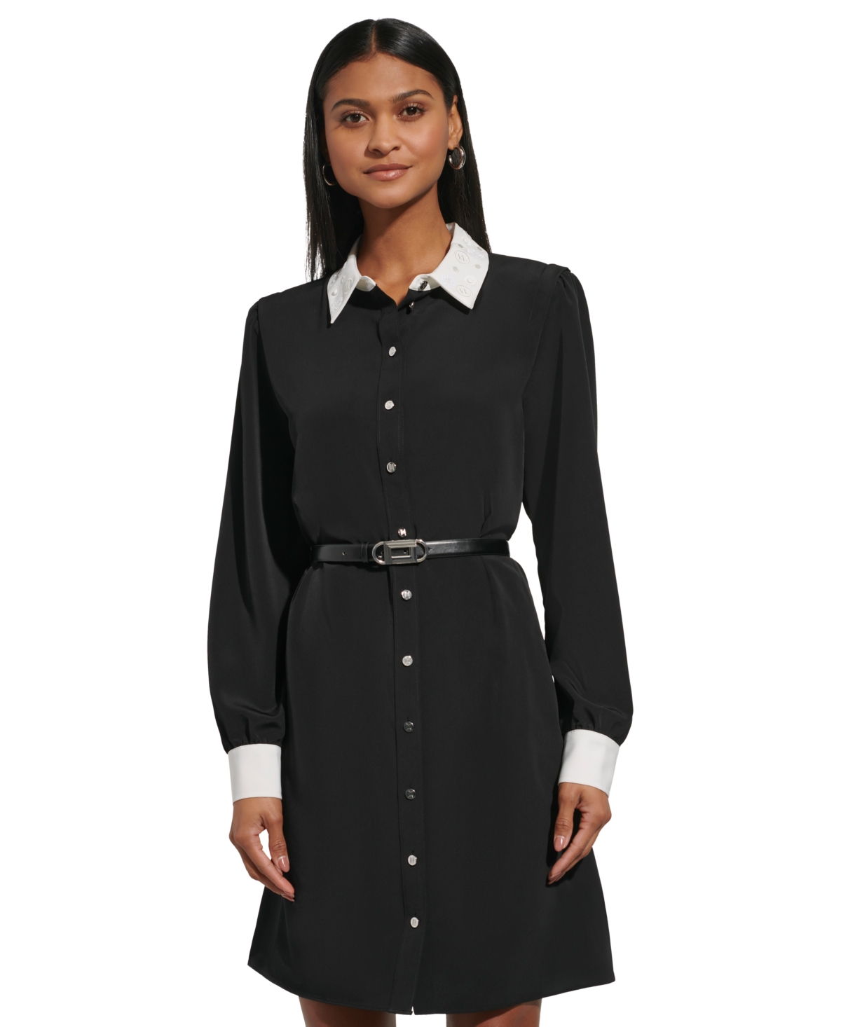 Karl Lagerfeld Women's Contrast-collar Shirtdress In Black