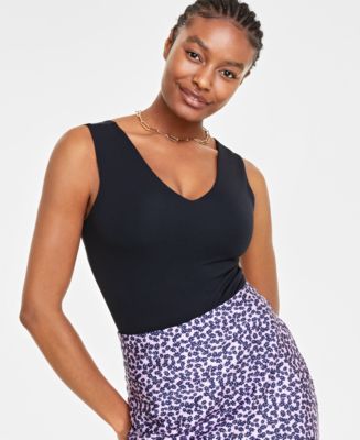 売れ筋商品|||バースリー カットソー トップス レディース Women's Ruched V-Neck Sleeveless Bodysuit, Exclusively at Macy's Deep Black Bar III Women's Ruched V-Neck Sleeveless Bodysuit