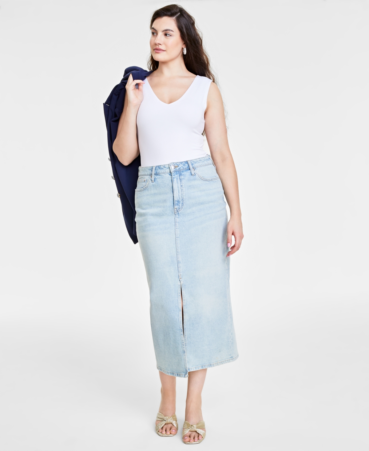 Women's Knit Double V-Neck Bodysuit, Created for Macy's - Chai