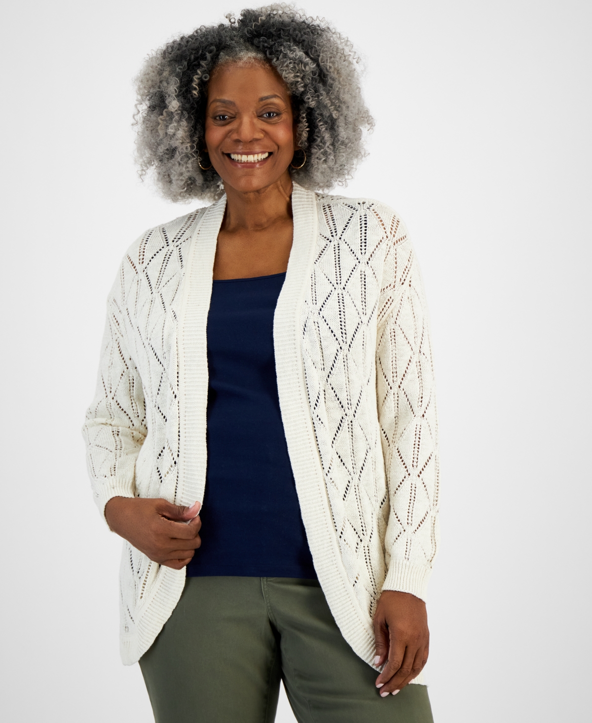 Style & Co Plus Size Open-front Pointelle Cardigan, Created For Macy's In Palomino