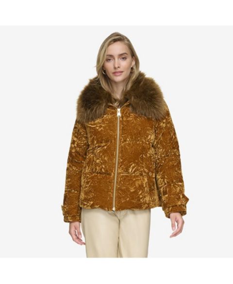 Женские куртки Andrew Marc Black Label Women's Charleroi Crushed Velvet Down Puffer
