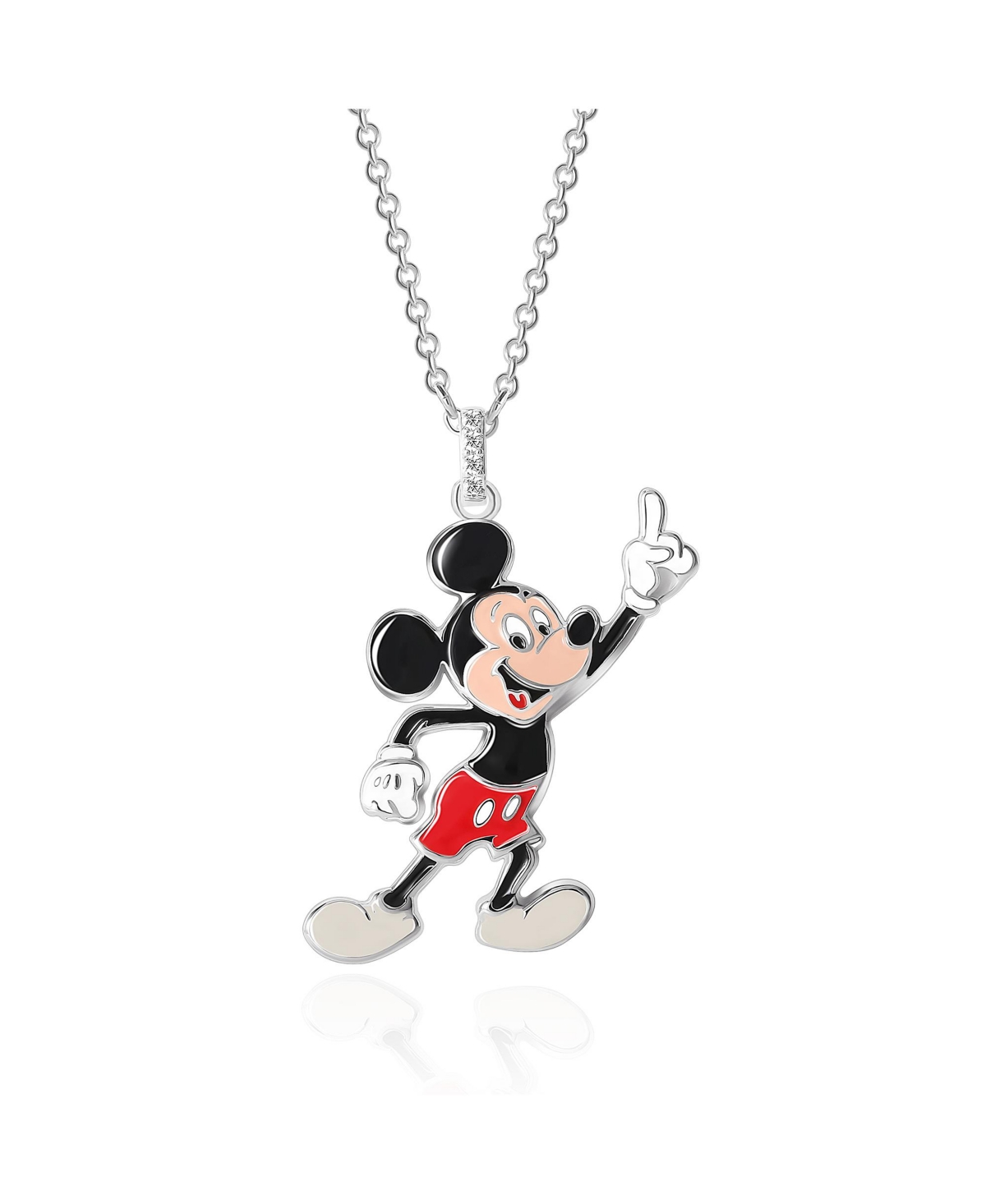 100 Mickey Mouse Silver Plated 3D Pendant Necklace - 18'' Chain - Officially Licensed, Limited Edition - Silver tone, red, black