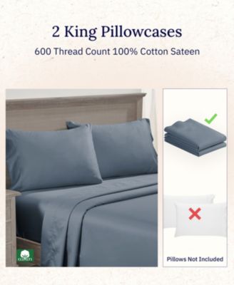 Soft Hotel Quality 600 Thread Count, 100% Cotton, set of 2 Pillowcases, Crisp & Cool, Fits King Pillows