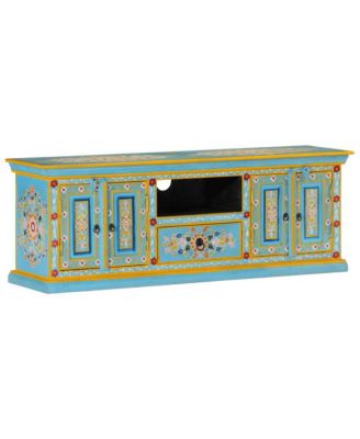 TV Cabinet Blue Solid Mango Wood Medium TV Cabinet Rectangular