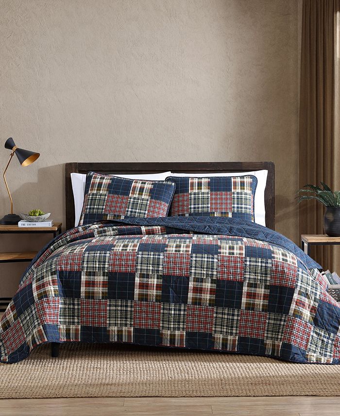 Eddie Bauer Madrona Plaid Blue Reversible 3Piece Full/Queen Quilt Set
