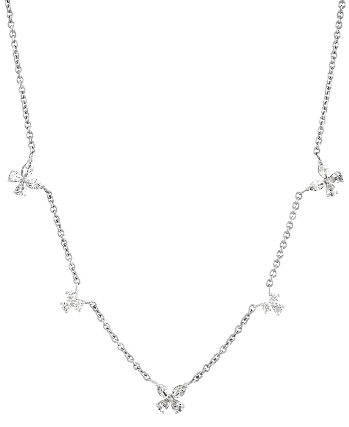 Lab Grown Diamond Flower Cluster Collar Necklace (1 ct. t.w.) in 14k White Gold, 18" + 2" extender - White Gold