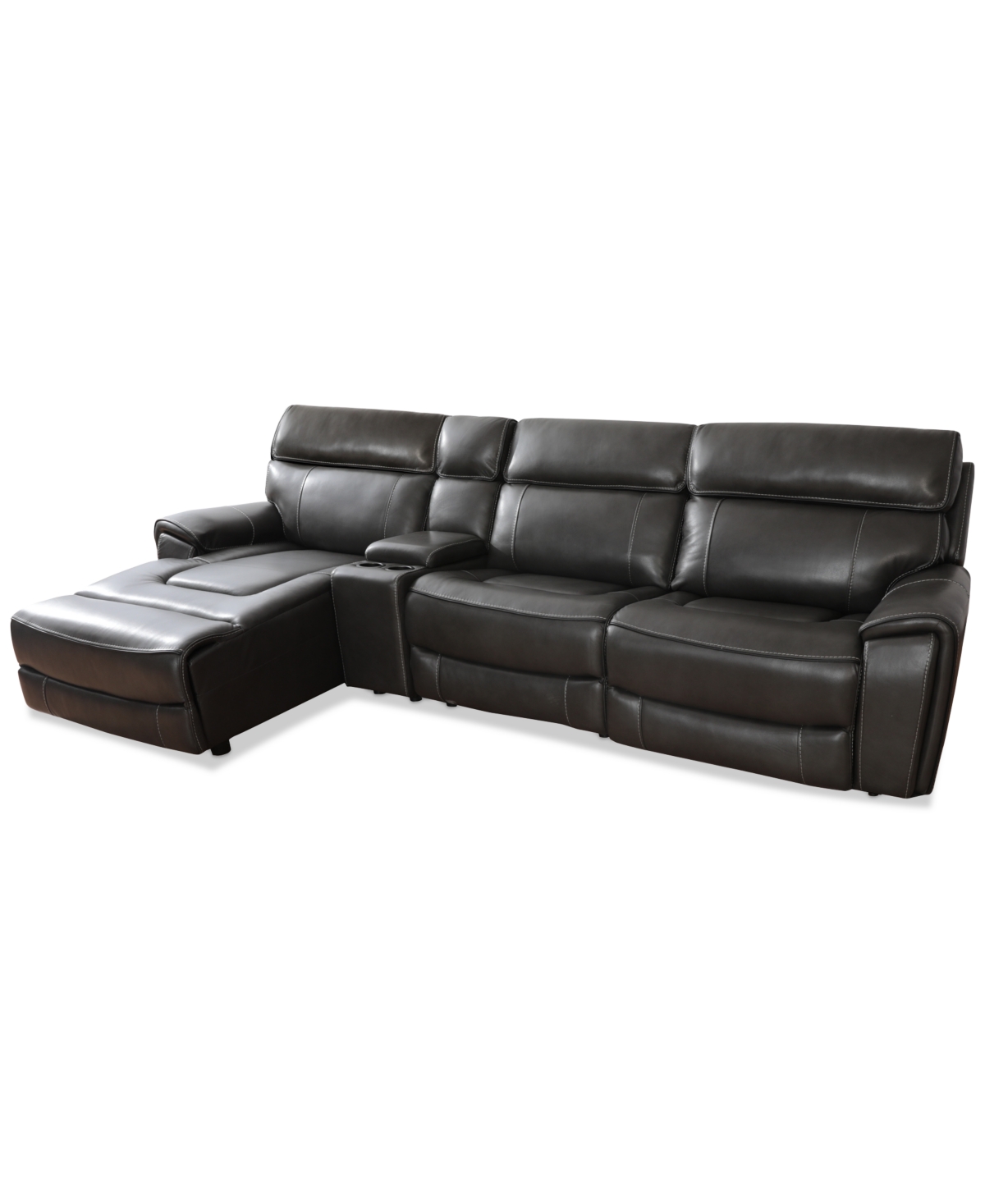 Macy's Hutchenson 127.5" 4-pc. Zero Gravity Leather Sectional With 1 Power Recliner, Chaise And Console, Cr In Grey