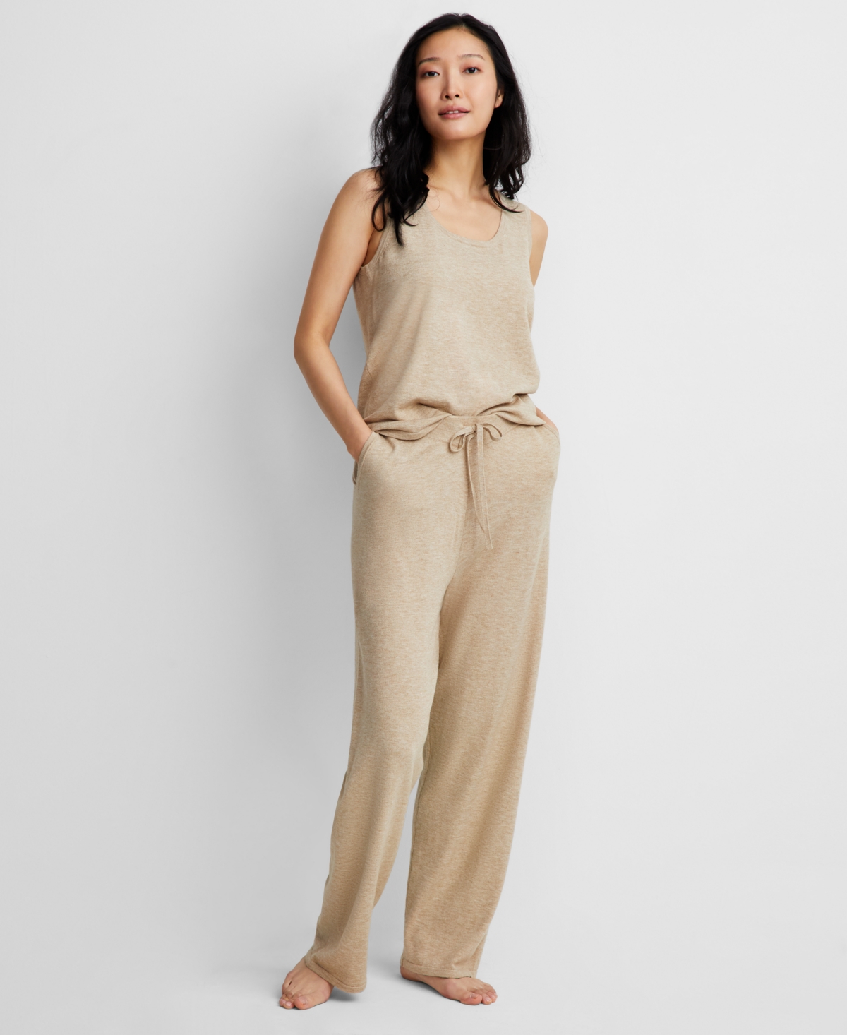 State Of Day Women's 2-pc. Sweater Knit Loungewear Pant Set, Created For Macy's In Toasted Peanut