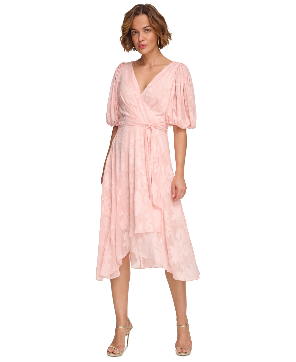 Dkny Women's Floral-jacquard Faux-wrap Dress In Blush
