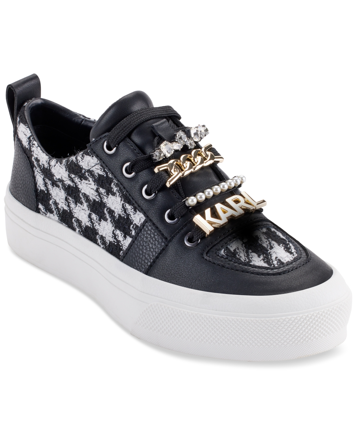 Karl Lagerfeld Gretel Slip-on Lace-up Embellished Sneakers In Black,wht