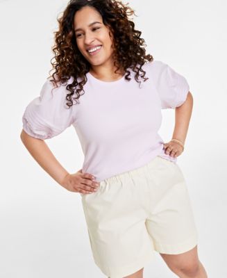On 34th Trendy Plus Size Puff-sleeve Knit Top, Created For Macy's - Macy's