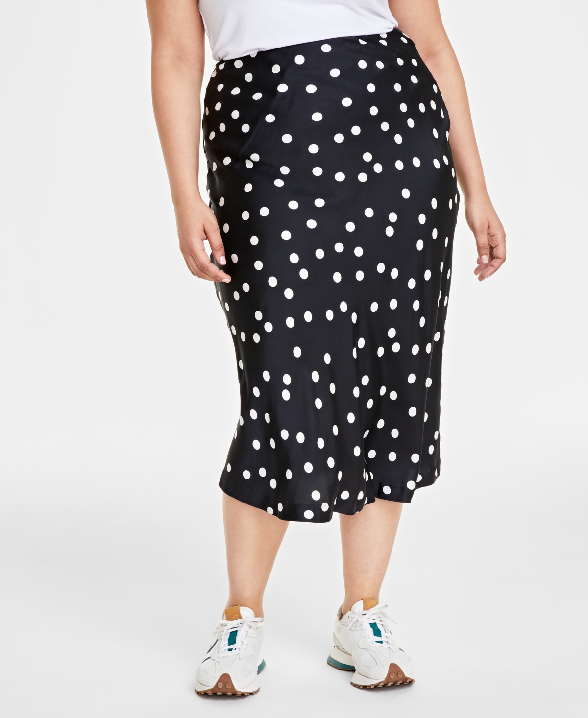 On 34th Trendy Plus Size Polka Dot Midi Slip Skirt, Created for Macy's