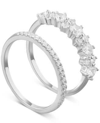 2-Pc. Set Cubic Zirconia Horizontal Cluster Ring & Fitted Band in Sterling Silver, Created for Macy's