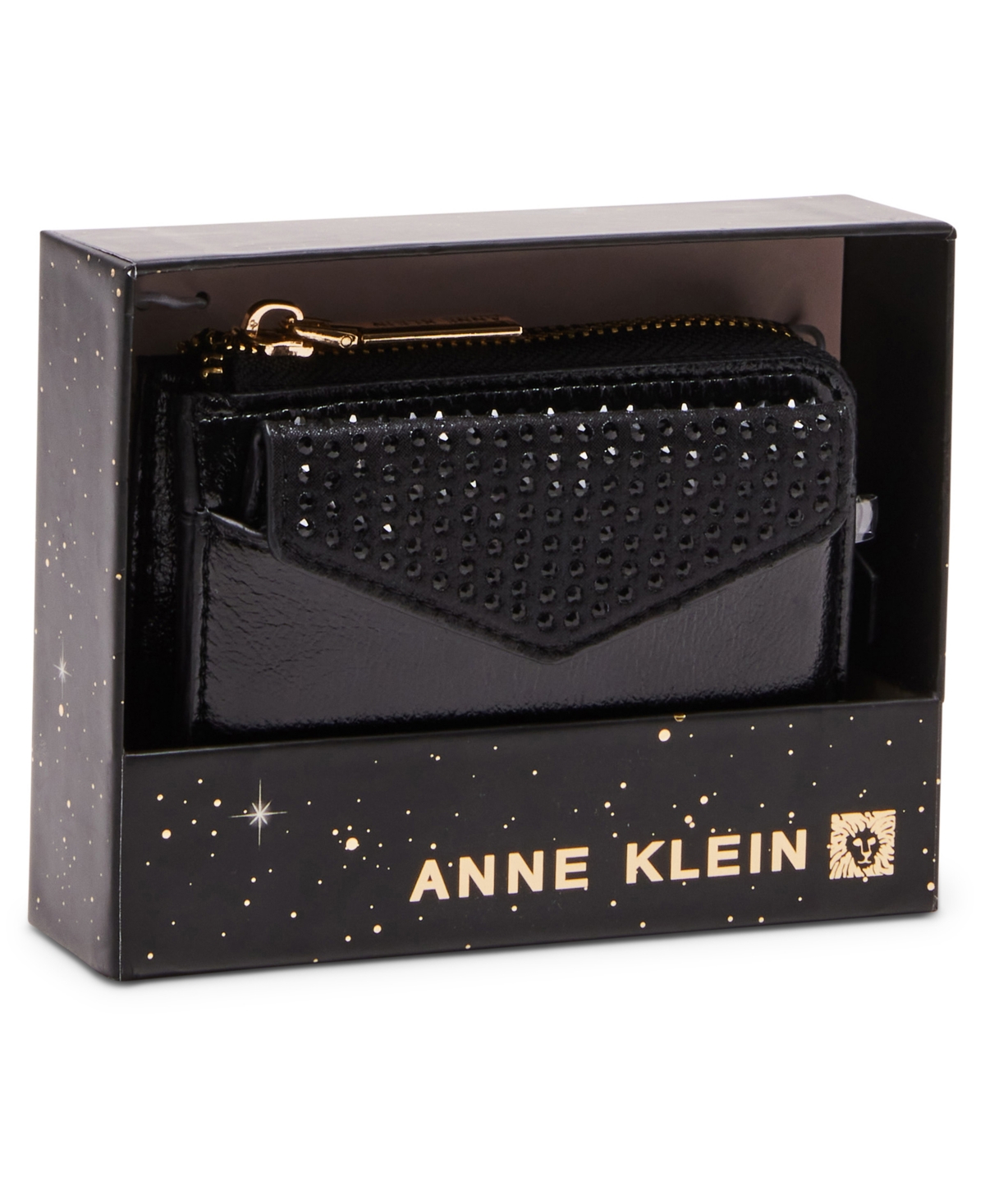 Anne Klein Ak 2 Piece Envelope Flap Curved Wallet With Rhinestones In Black