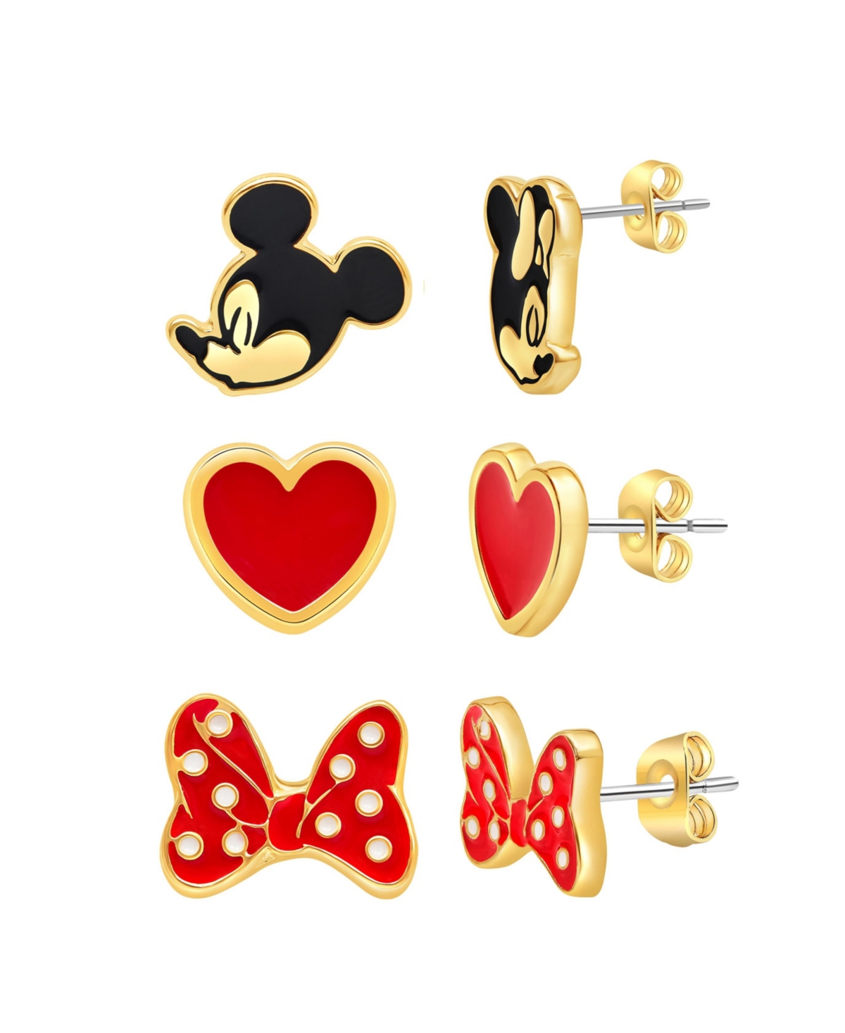 Mickey and Minnie Mouse Fashion Stud Earring - Mismatch Kiss, Black/Red - 3 pairs - Black, red