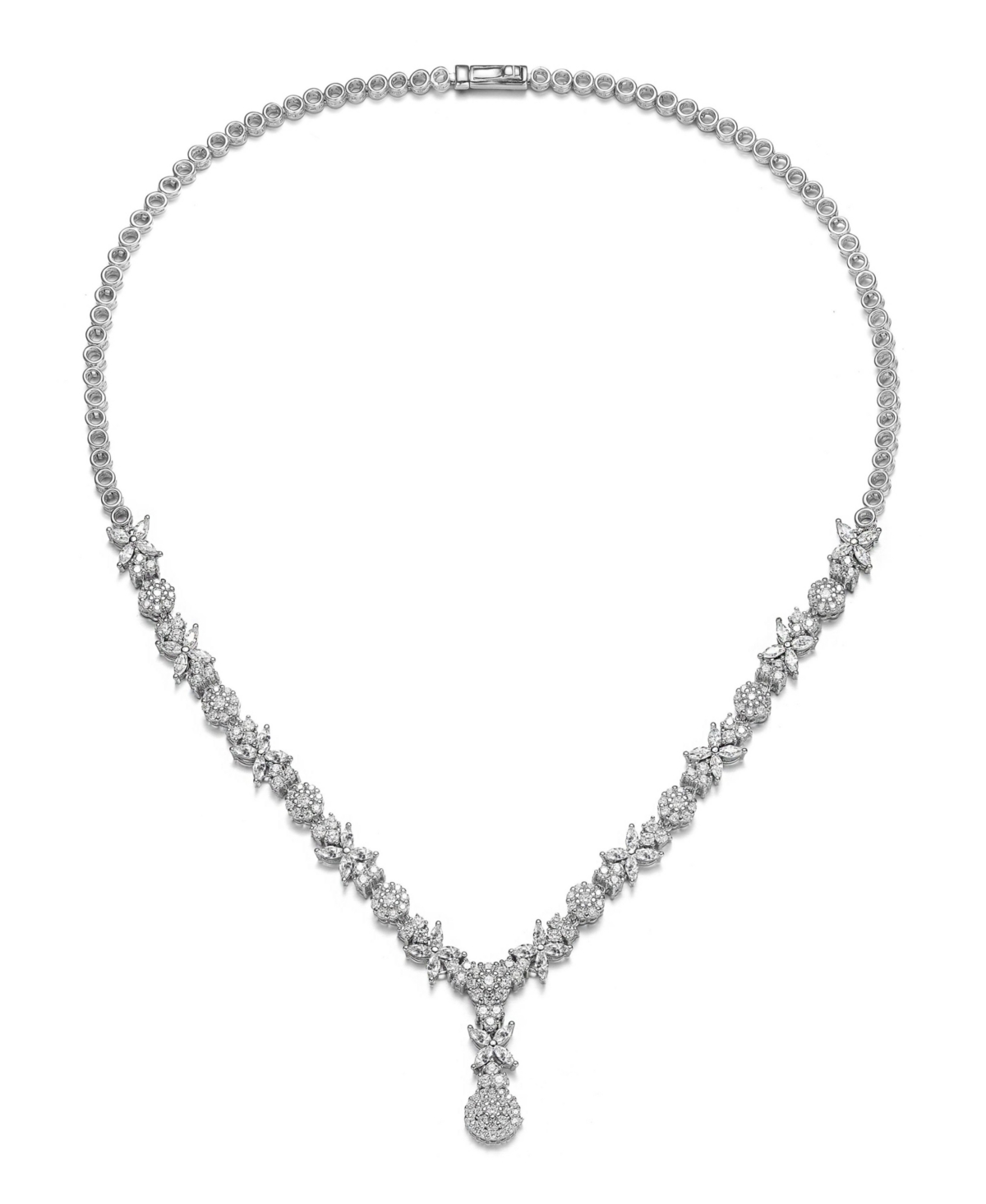 Chic Sterling Silver White Gold Plated Cubic Zirconia Drop Necklace - Silver