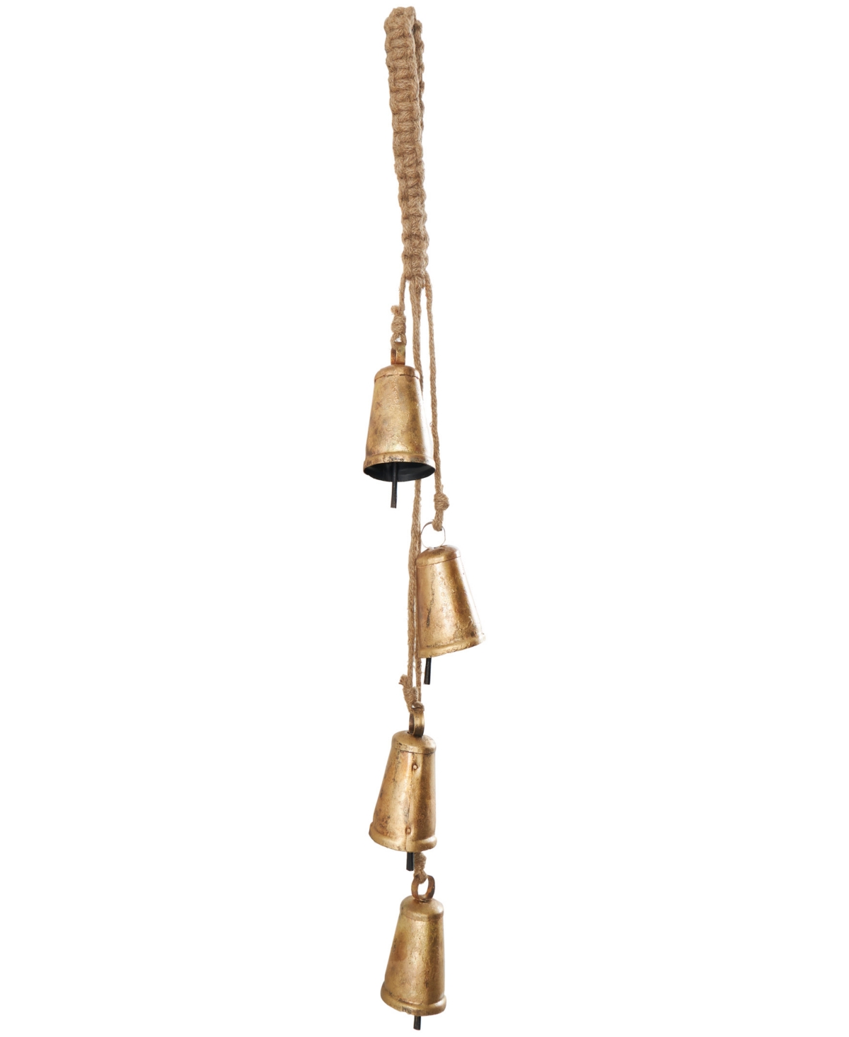 Shop Rosemary Lane Metal Tibetan Inspired Decorative Cow Bell With Jute Hanging Rope, 4" X 3" X 29" In Gold