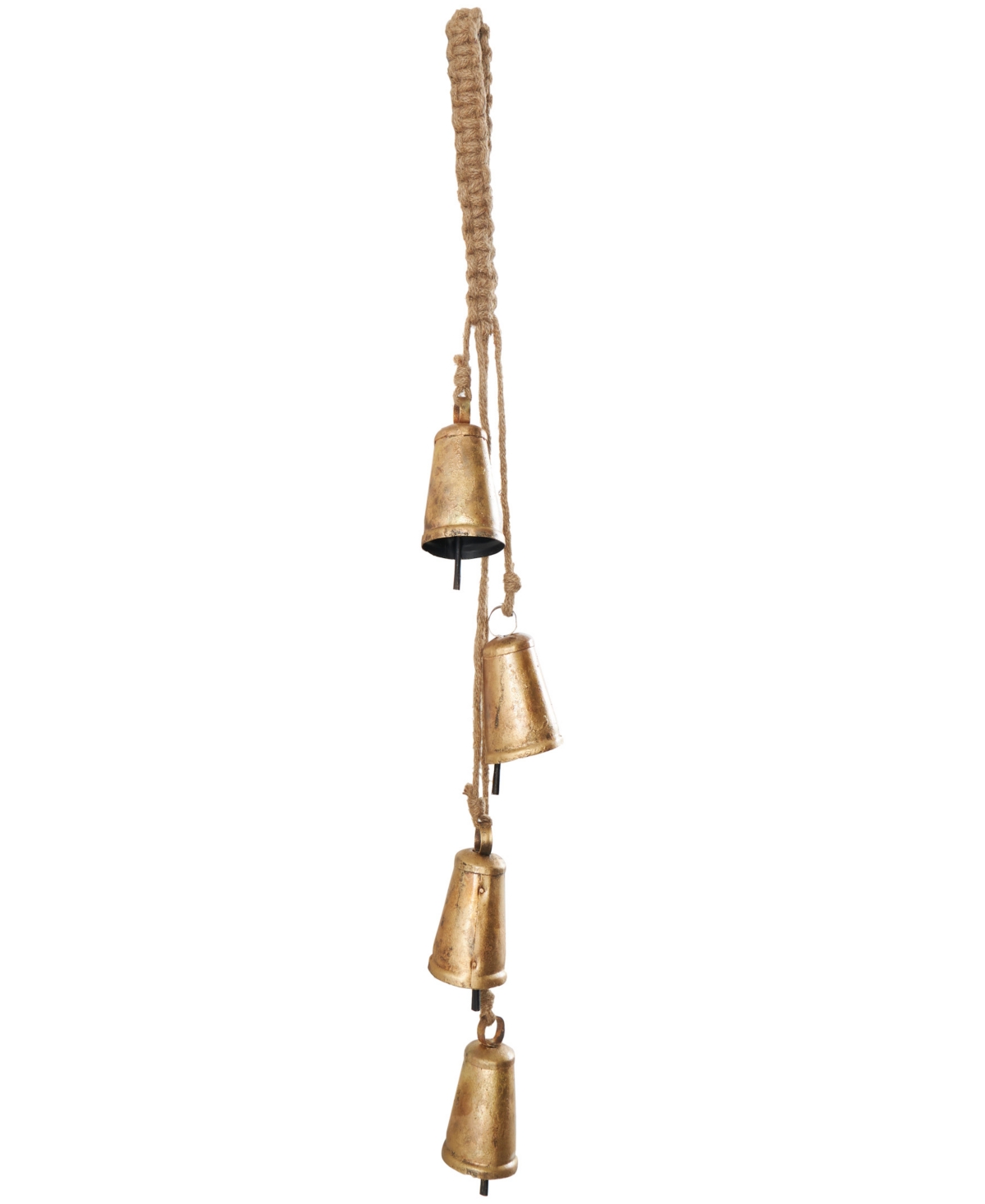 Rosemary Lane Metal Tibetan Inspired Decorative Cow Bell With Jute Hanging Rope, 4" X 3" X 29" In Gold