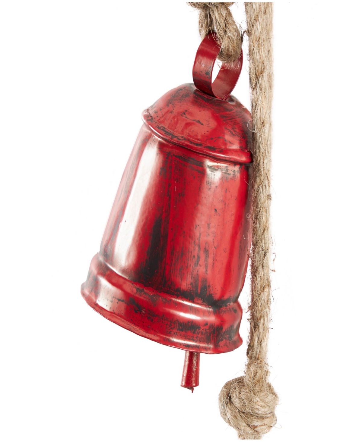 Rosemary Lane Metal Handmade Tibetan Inspired Decorative Cow Bell With Jute Hanging Rope, 4" X 3" X 29" In Red