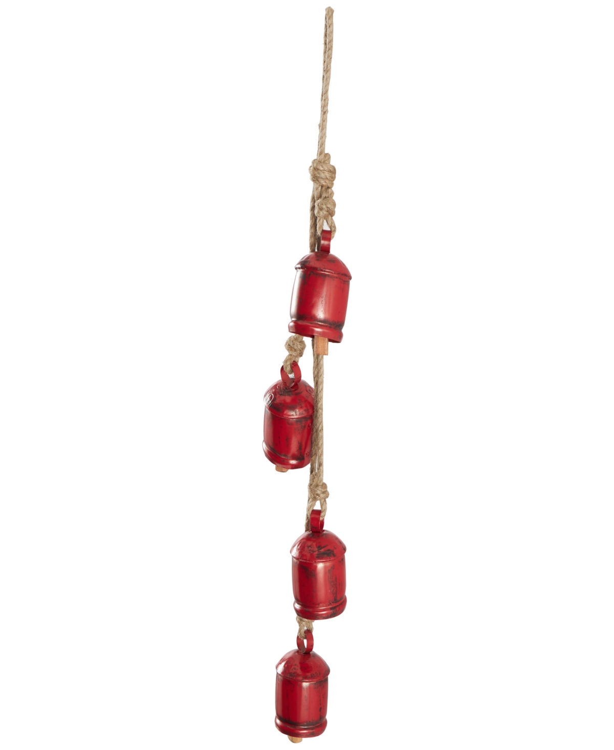Rosemary Lane Metal Tibetan Inspired Decorative Cow Bell With Jute Hanging Rope, 4" X 3" X 29" In Red