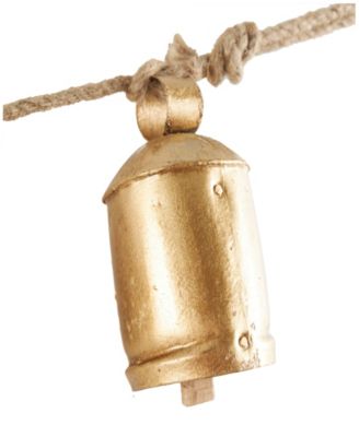 Metal Tibetan Inspired String Hanging Decorative Cow Bell with Jute Hanging Rope, 52" x 4" x 8"